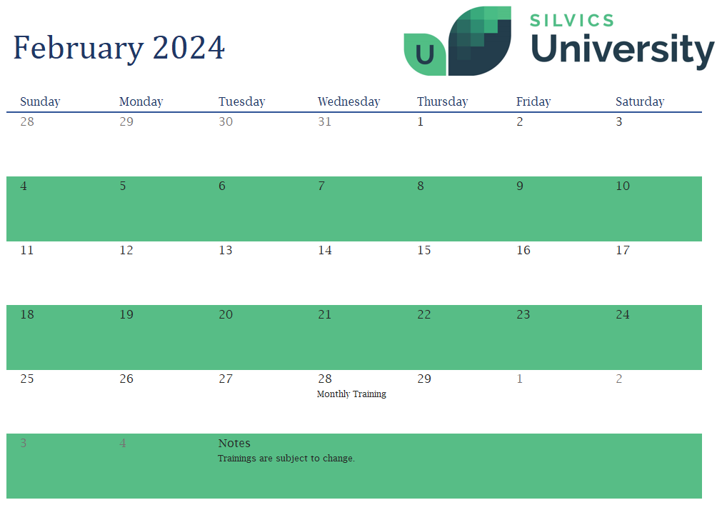 Training Calendar Silvics University