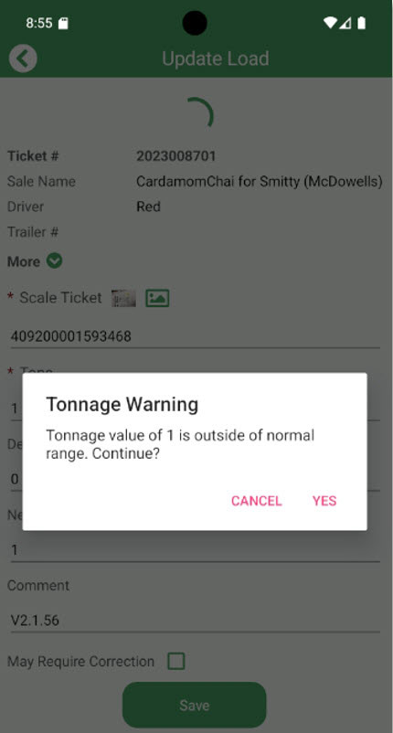 Tonnage Warning
