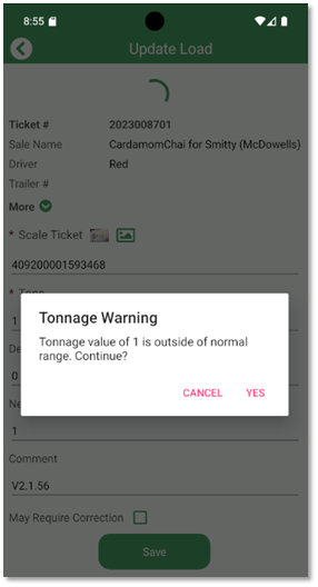 Tonnage Warning